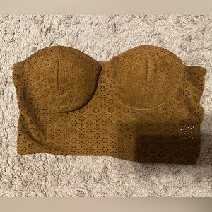 Brown Patterned Strapless Top